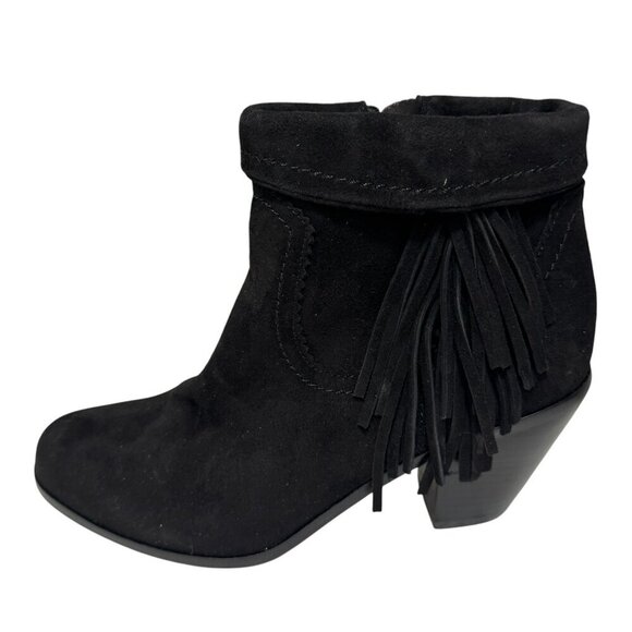 Sam Edelman Louie Black Suede Fringe Western Ankle Boots Size 8.5 New Classics! - Picture 2 of 6